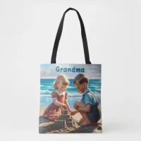 Children Building a Sandcastle on the Beach  Tote Bag