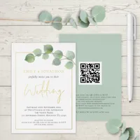 Watercolor Eucalyptus Border Wedding Gold Real  Foil Invitation