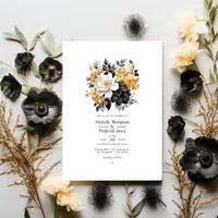 Black, White and Gold Floral Wedding Invitation