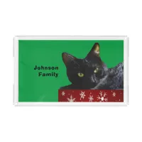 Black Cat Christmas on Snowflakes Red Serving Tray