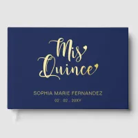 Elegant Modern Navy Gold Quinceañera Foil Guest Book