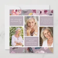 Lilac Floral Photo Collage Funeral Sympathy Thank You Card