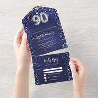 90th Birthday navy blue silver stars rsvp All In One Invitation