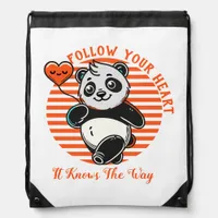 Follow Your Heart Panda Cute Inspirational Drawstring Bag