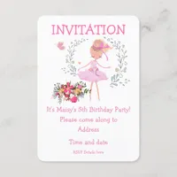 Ballerina and Floral Design Birthday Invite