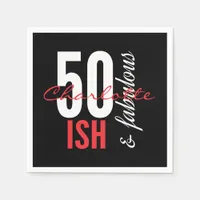 Fun 50ish and Fabulous Red & Black Typography Paper Napkins