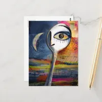 Surreal Moon and Spoon with Face Collage Postcard