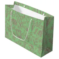 Simple Pink Floral on Green | Large Gift Bag