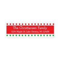 Personalied Christmas Red and Green Polka Dots Label