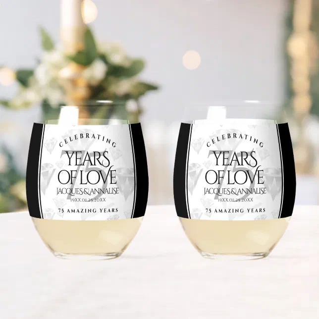 Elegant 75th Diamond Wedding Anniversary Whiskey Glass