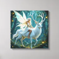 Fairy and White Deer Magical Forest Canvas Print