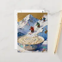 four bears ski down mountain to bowl of porridge  postcard