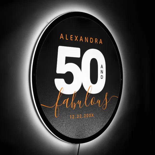 Modern Girly Orange 50 and Fabulous LED Sign