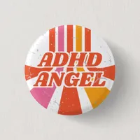 ADHD Angel Orange 70s Retro Mental Health Button