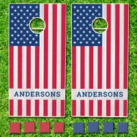 USA American Flag Custom Family Name Patriotic Cornhole Set
