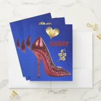 Red & Gold on Blue High Heel Shoe | Pocket Folder