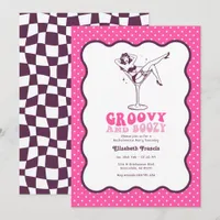 Groovy and Boozy Retro Pink Martini Bachelorette Invitation