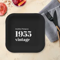 Simple 1955 Vintage Name Black 70th Birthday Party Paper Plates