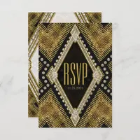 Art Deco Geometric Gold Black RSVP Card