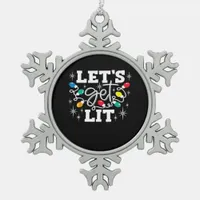 Let's Get Lit Drinking Santa Hat Christmas Lights  Snowflake Pewter Christmas Ornament