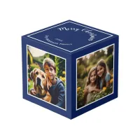 Personalized Decorative Blue Merry Christmas Photo Cube