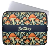 Retro Mushrooms Vintage Flowers Personalized Laptop Sleeve