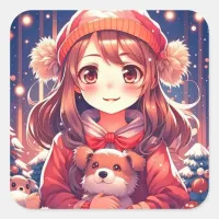 Pretty Anime Girl with Puppy and Ear Muffs