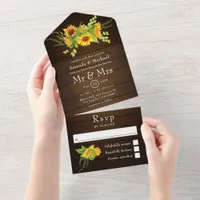 Rustic Bohemian Sunflowers Wedding All In One Invitation