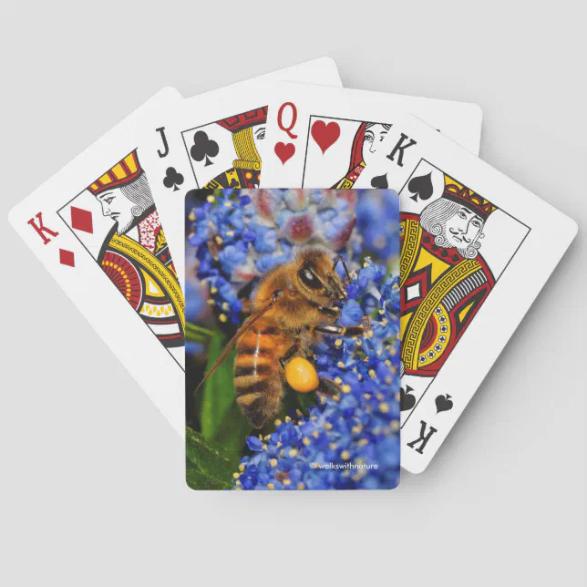 Stunning Honeybee on the California Lilac Shrub Poker Cards