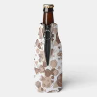 Hexagon & Triangle Pink & Brown on White Pattern  Bottle Cooler