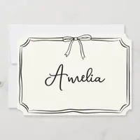 Handwritten Custom Name Bow Chic Modern Notecard