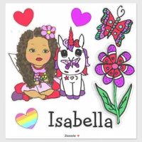 Hand Drawn Ethnic Fairy, Unicorn and Name Sticker