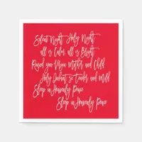 Silent Night Christmas Carol Lyrics Red White Napkins