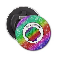 Clambake Rainbow Clam Shellfish Pattern Button Bottle Opener