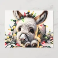 Adorable Christmas Donkey Wrapped in Lights Postcard