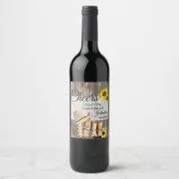 Weathered Wood and Sunflowers Wedding Wine Label