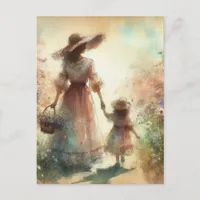 Mother and Child in Field of Flowers Mother's Day Postcard