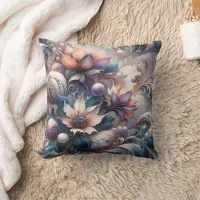 Abstract Floral Design With Swirls and Pearls Throw Pillow