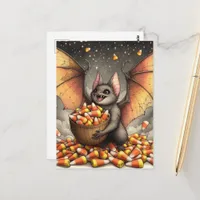 Cute Halloween Bat With Candy Postcard