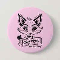 Happy Mothers Day Foxy Mom Cute Fox Pastel Pink Button