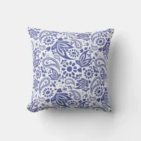 Hampton's Style Blue and White Paisley Patterned Throw Pillow