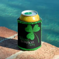 Green Glitter Shamrock Happy St Patrick’s Day Can Cooler