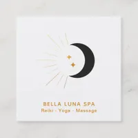 *~* Gold Moon Beams Crescent Moon Twinkle Stars Square Business Card