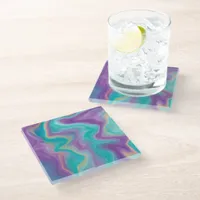Purple, Blue, Gold and Teal swirls Peaceful  Glass Coaster