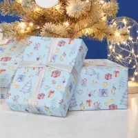 Christmas watercolor tree gift candy star blue wrapping paper