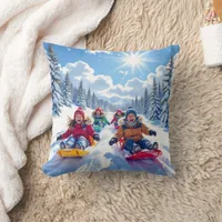 Children Sledding Winter Christmas Throw Pillow