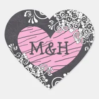 Chalkboard Black & Pink Heart  Wedding Stickers