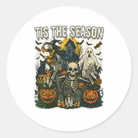 Vintage Tis Season Halloween Skeleton Retro Classic Round Sticker