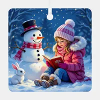 Little Girl and Snowman Personalized Christmas Metal Ornament