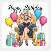 Happy Birthday Drag Queen Square Sticker